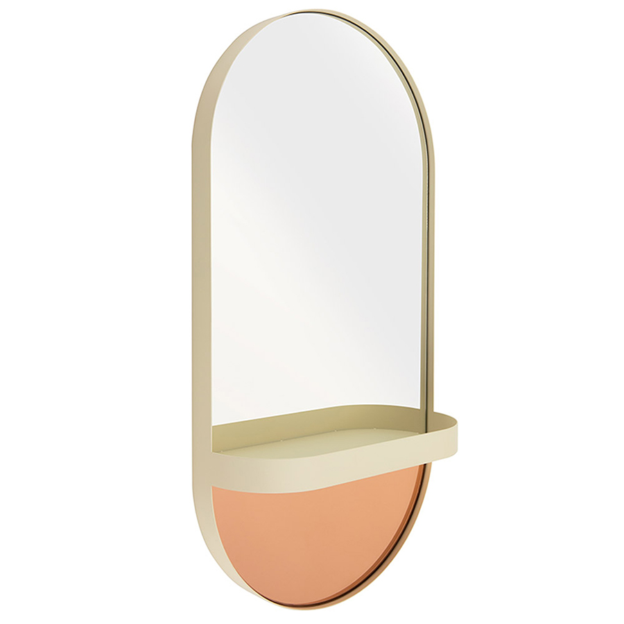 Зеркало с полкой Oval beige, 30х60 см, Металл, Зеркальное полотно, Remember, Германия