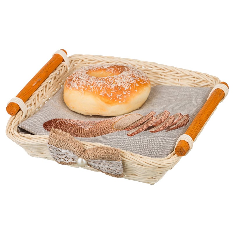 Плетеная корзинка для хлеба с салфеткой, 20х20 см, 5 см, Хлопок, Полиротанг, Santalino, Россия