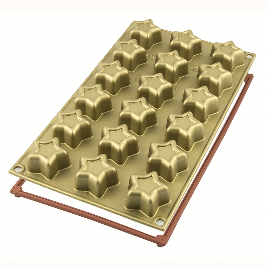 Форма для приготовления пирожных Stars gold, 28х15 см, 3 см, Силикон, Silikomart, Италия