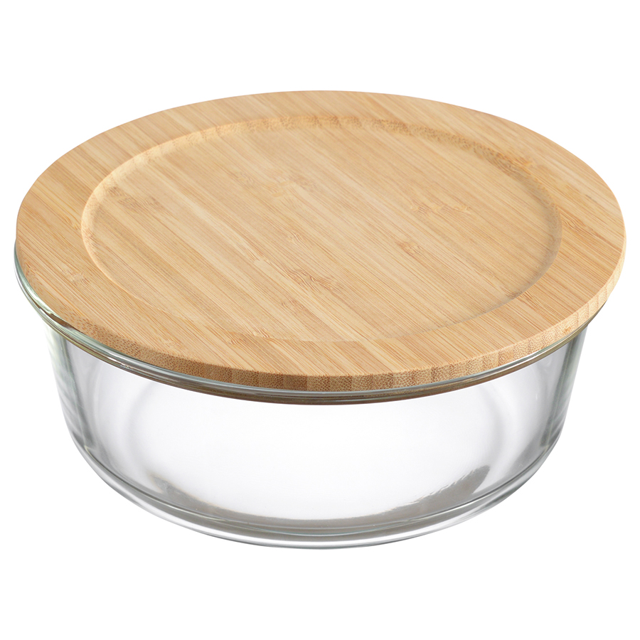 Пищевой контейнер Glass Food Bamboo circle 1,3, 8 см, 20 см, 1,3 л, Бамбук, Стекло, Smart Solutions, Россия