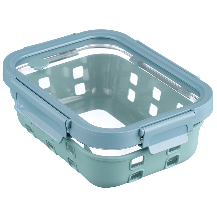 Пищевой контейнер Glass Food square case blue 1, 22х17 см, 8 см, 1,05 л, Силикон, Стекло, Пластик, Smart Solutions, Россия