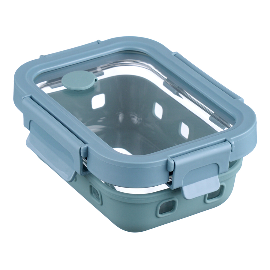 Пищевой контейнер Glass Food square case blue 370, 17х13 см, 7 см, 370 мл, Стекло, Силикон, Пластик, Smart Solutions, Россия