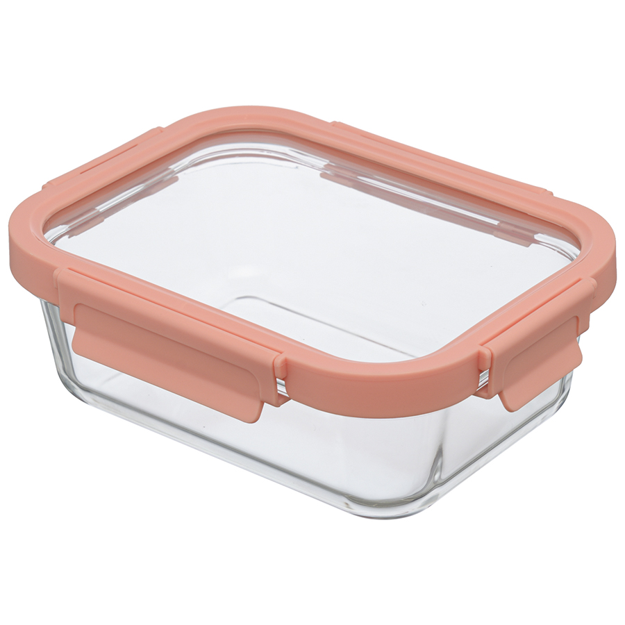 Пищевой контейнер прямоугольный Glass Food pink 1, 22х16 см, 7 см, 1,05 л, Пластик, Стекло, Smart Solutions, Россия, Glass Food