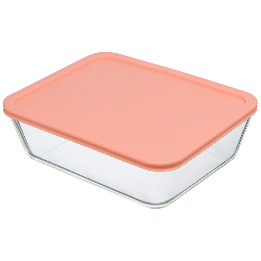 Пищевой контейнер прямоугольный Glass Food pink 2,6, 25х20 см, 8 см, 2,6 л, Пластик, Стекло, Smart Solutions, Россия