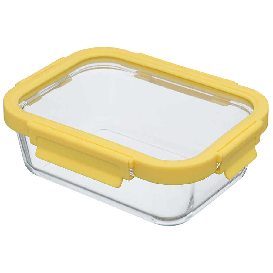 Пищевой контейнер прямоугольный Glass Food yellow 1, 22х16 см, 7 см, 1,05 л, Стекло, Пластик, Smart Solutions, Россия, Glass Food