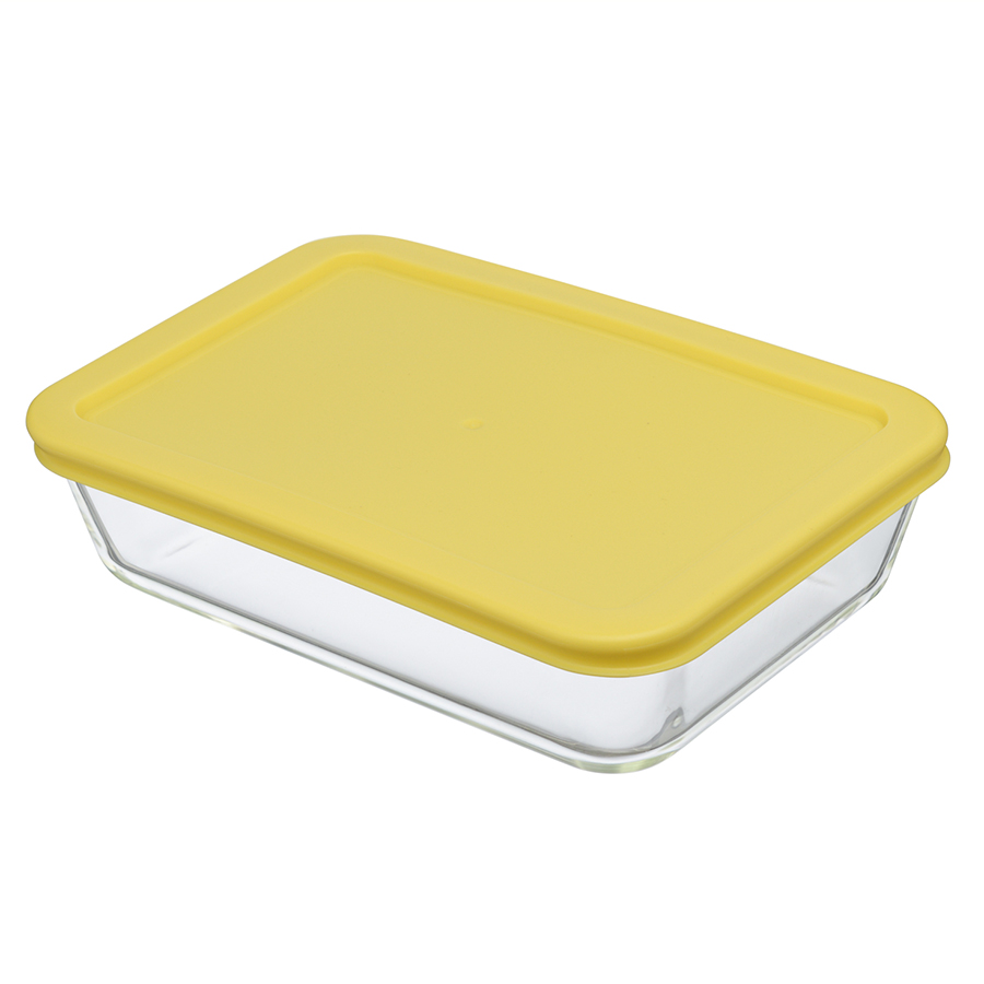 Пищевой контейнер прямоугольный Glass Food yellow 700, 19х14 см, 5 см, 700 мл, Пластик, Стекло, Smart Solutions, Россия, Glass Food
