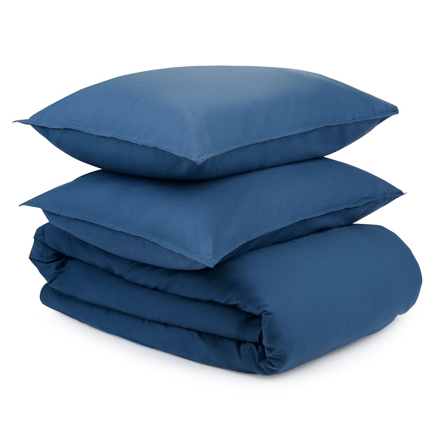 Комплект постельного белья из стираного хлопка Essential Dark Blue 150x200, Полутороспальное, 150х200 см, Хлопок, Tkano, Россия, Essential