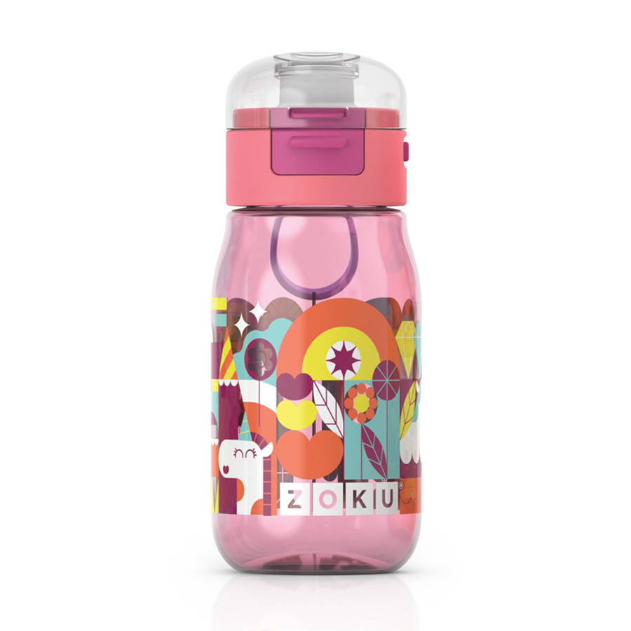 Детская бутылочка с крышкой Pink, 8 см, 475 мл, 18 см, Силикон, Пластик, Zoku, США