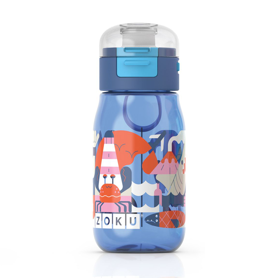 Детская бутылочка с крышкой Blue, 8 см, 475 мл, 18 см, Силикон, Пластик, Zoku, США